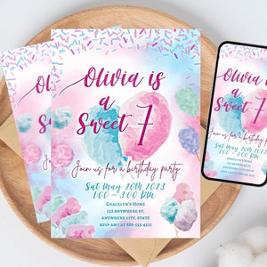 Cotton Candy Invitation, Digital Cotton Candy Party, Sweet Celebration Kids Birthday Invite Candy Shop Candy Invitation