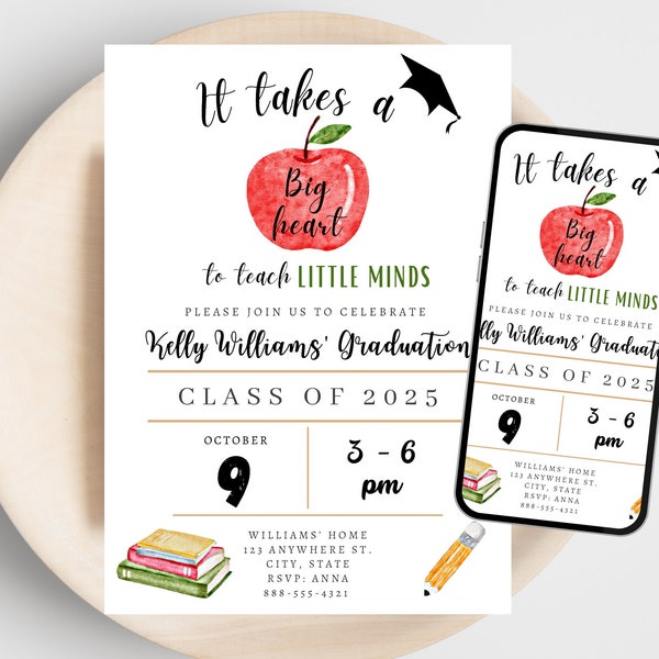 Teacher Grad Invitation, Graduation Invite, Teaching Diploma, Early Child Education, Digital Invite, Printable, Graduation Party, Graduation