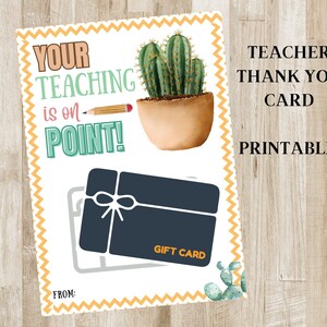 Tarjeta de agradecimiento para el maestro, descarga instantánea, cactus, para tarjeta de regalo, regalo de fin de curso, aula, tarjeta de regalo de café, imprimible de agradecimiento