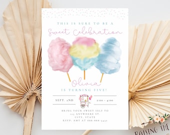 Cotton Candy Birthday Invitation: Pink Party Invite (Digital Download)