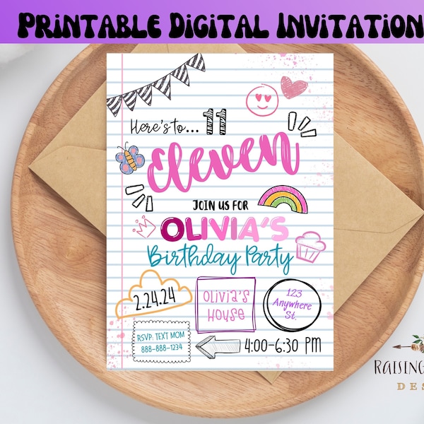 Notebook Doodles Invitation, Digital Invite, Cute Birthday Party Invite, Digital Birthday invitation, Artsy, Preteen Printable invite, Teen