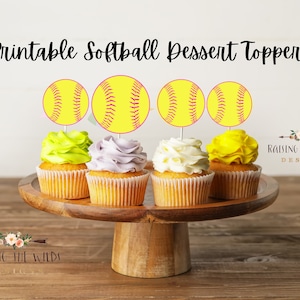 Softball Cupcake Toppers: Team Party Dessert Decor (Digital Download)
