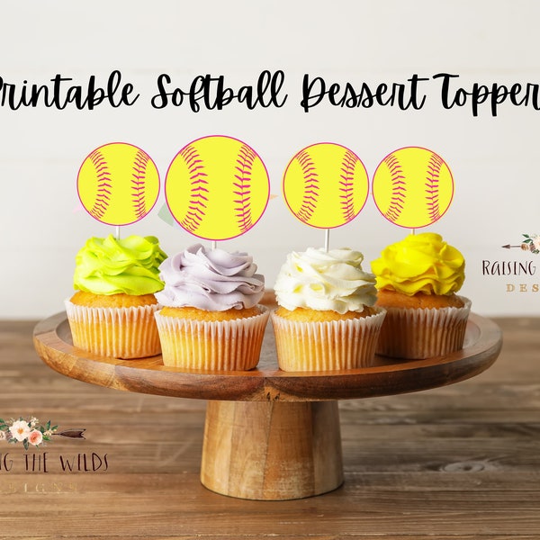 Softball Toppers, Digital Cupcake Toppers, Dessert Toppers, End of Season Team Party Softball Decor, Toppers, Printable Softballs, Sheet