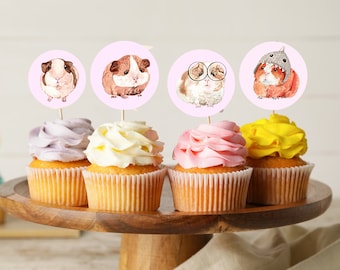 Guinea Pig Cupcake Toppers: Birthday Party Decor (Digital Download)