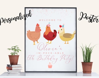 Chicken Birthday Poster, Personalized Chicken Party Decor, Digital, birthday party decor, Birthday Party, Farm Birthday Poster, Digital