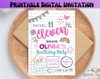Notebook Doodles Invitation, Digital Invite, Cute Birthday Party Invite, Digital Birthday invitation, Artsy, Preteen Printable invite, Teen