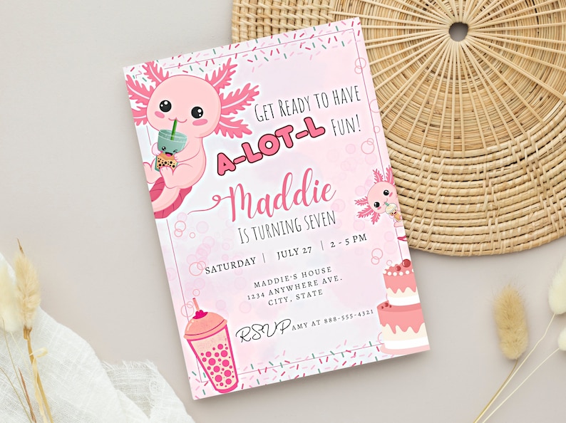Axolotl Birthday Invitation Digital Girls Birthday Invite Etsy
