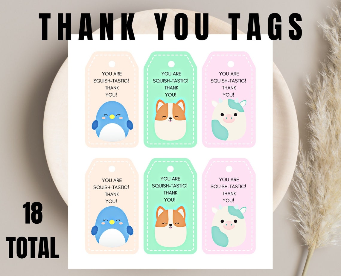 Squish Animal Thank You Tags | Instant Download | Printable, Squishy ...