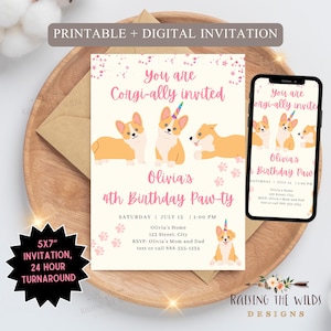 Corgi Birthday Invitation, Puppy Party Invite, Dog Birthday Invitation Printable, Digital Corgi Invite, Pet Party, Corgi Birthday Decor