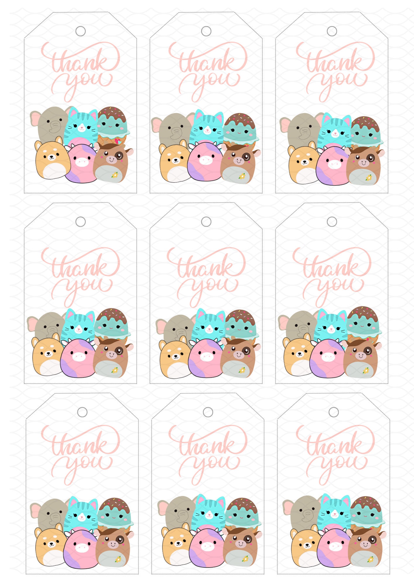 Squish Thank You Tags: Girls Birthday Party Favors (digital Download ...