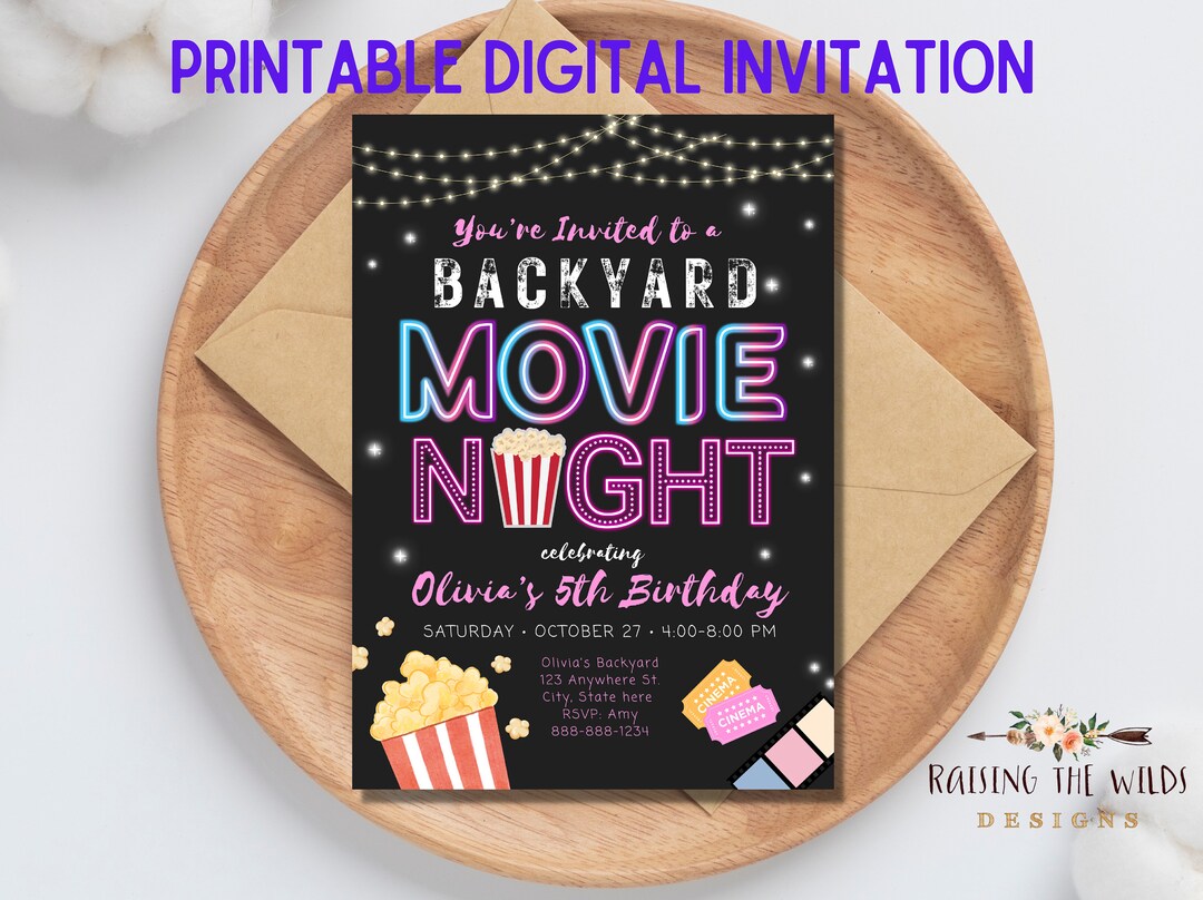 Backyard Movie Night Invitation | Birthday Invite, Digital Invitation ...