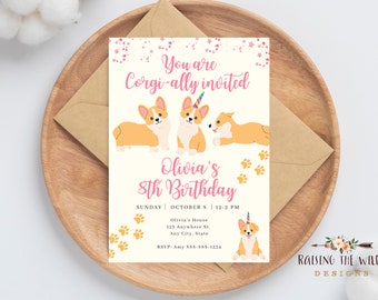 Corgi Birthday Invitation, Digital Girls Birthday invite, Corgi Birthday Party, Printable, Social Media, digital, Puppy Birthday Party