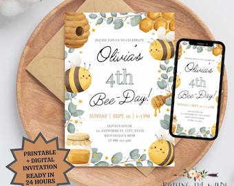 Bee Birthday Invitation | Cute Bumblebee Party Invite | Digital Invite | Bee Theme Birthday - Honey Bee Baby Shower or Kids Party Invitation