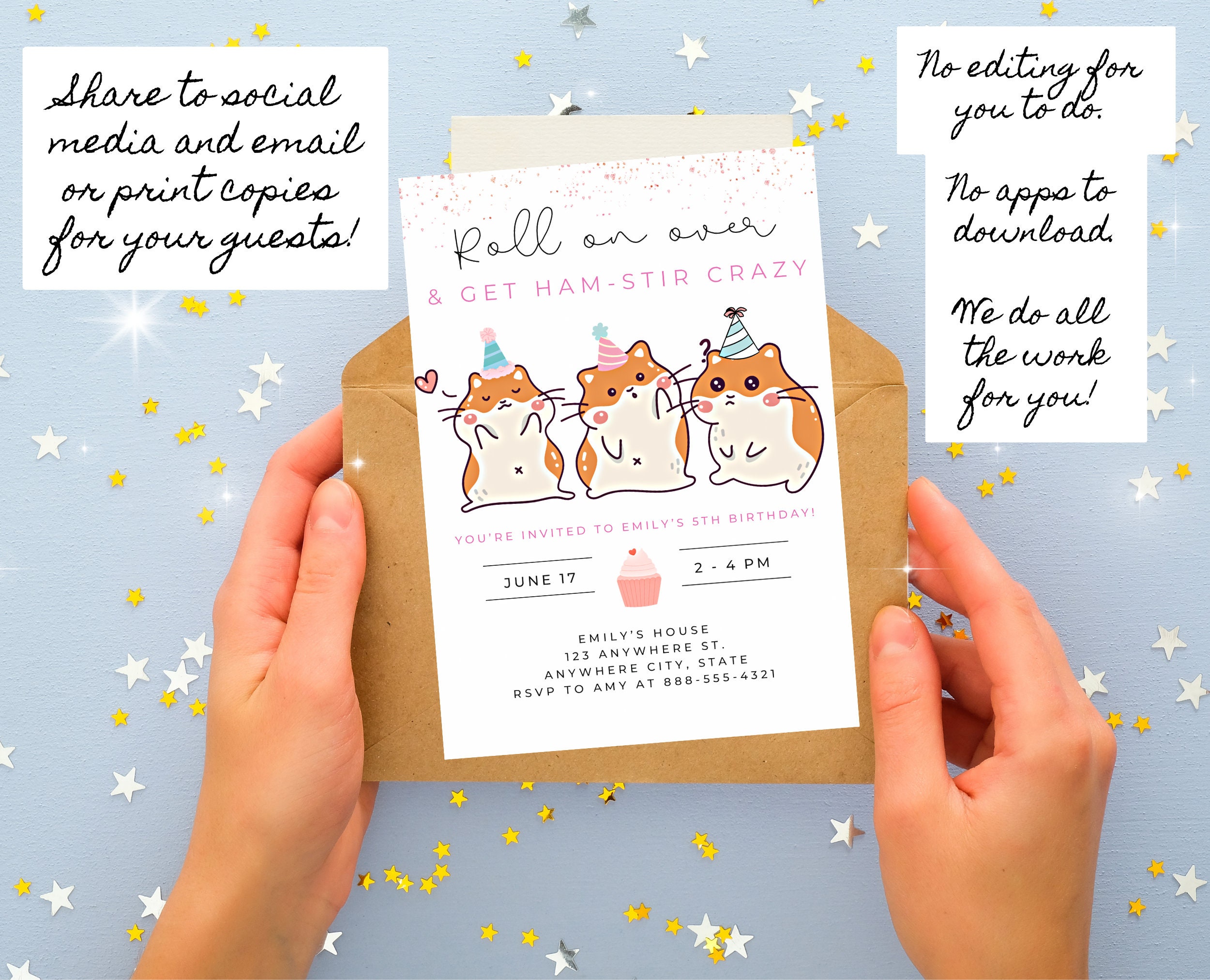 Hamster birthday invitation digital white pink birthday etsy