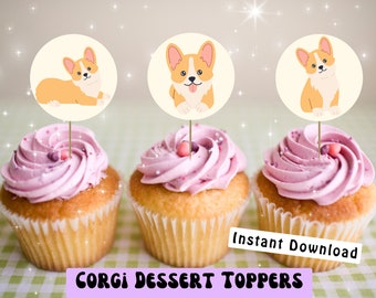 Adornos para cupcakes de Corgi: Decoraciones para fiestas caninas (Descarga digital)