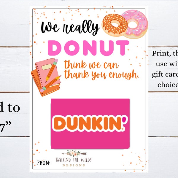 Teacher Thank You Card, DIGITAL, Coffee, 5x7, For Gift Cards, Donuts, End of Year Gift, classroom, Coffee Gift Card, Donut