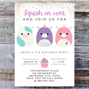 Girls Squish Digital Invite | birthday invitation, digital, mallow, squishy, invite for social media