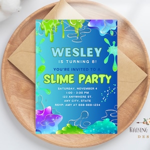 Blue Slime Birthday Invitation: Personalized Party Invite (Digital)