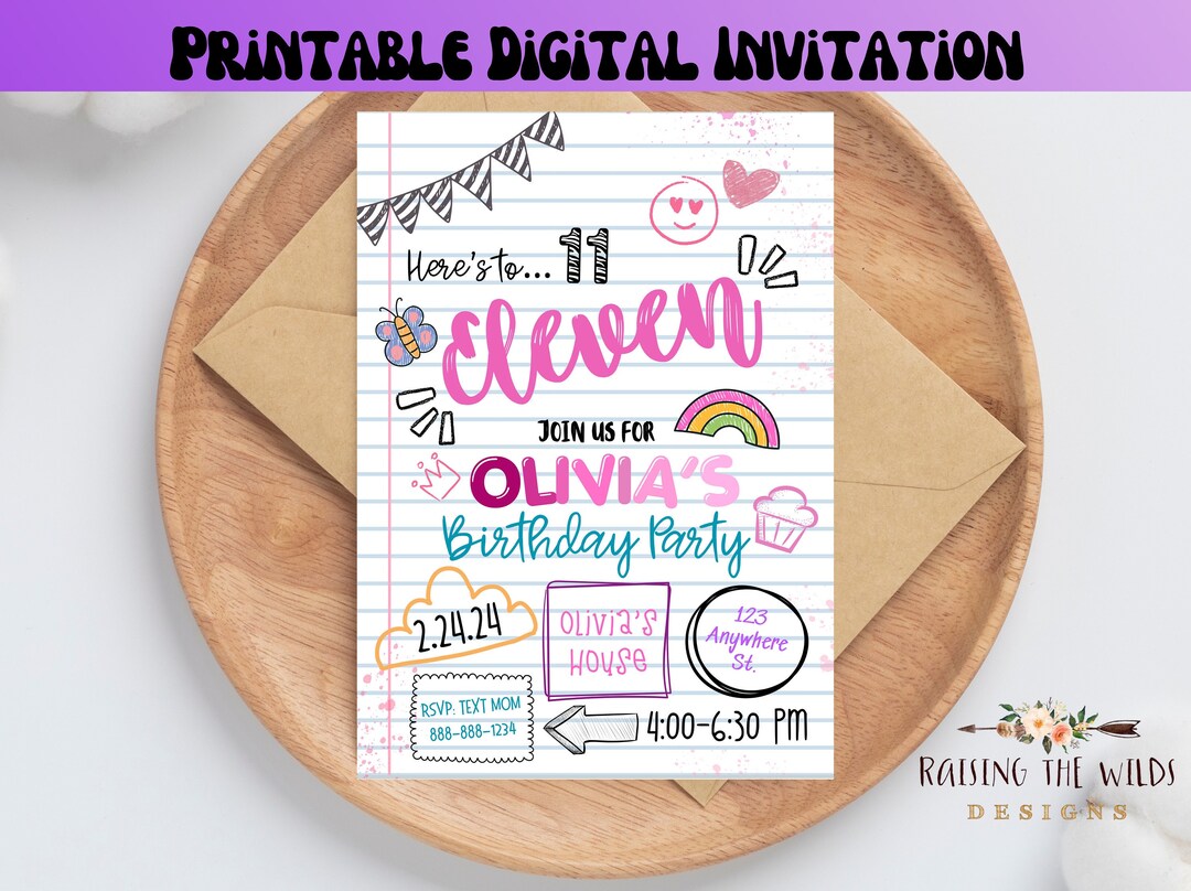Notebook Doodles Invitation, Digital Invite, Cute Birthday Party Invite ...