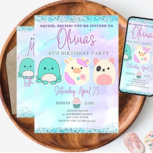 Geburtstagseinladung, Squish Digital Purple Pink Birthday Party, Modern, Squishy Einladung, Tiere, Aquarell, Tie-Dye