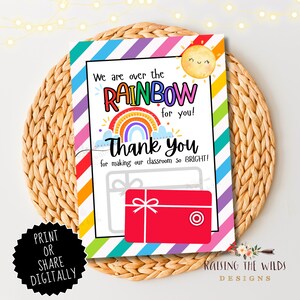 Lehrer-Dankeschön-Karte | Digitaler Download, INSTANT Download, Regenbogen Dankeschön-Karte, bedruckbar, Geschenkkartenhalter, Geschenk für Lehrer, Danke für Mitarbeiter