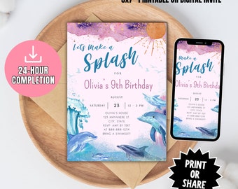 Dolphin Birthday Invitation: Under the Sea, 5x7 (Digital Download)