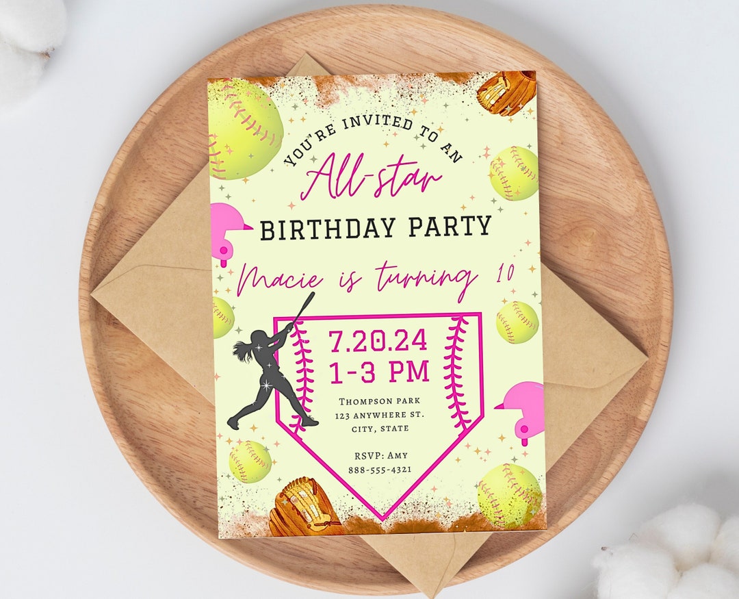 Softball Birthday Invitation, Digital Invite, Allstar, Sports, Dirt