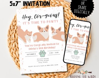 Corgis-Geburtstagseinladung: Personalisierte Welpen-Party (PDF & PNG)