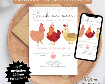 Chicken Birthday Invitation: Farm Animal Party, Barnyard Theme (Digital Download)