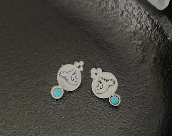 Flying bird stud |sterling Silver handmade earrings | Artisan Lightweight stud unique gift | turquoise dainty stud | gift for her |