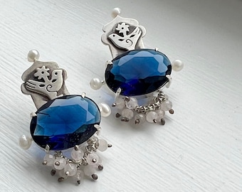 Orecchini a forma di uccello in argento sterling / Orecchini pendenti in cristallo