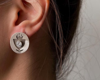 Orecchini A Bottone Donna In Argento 925 – Moda Tulipano Con Amazzonite – Gioielli Fatti A Mano, Ideali Per Festa