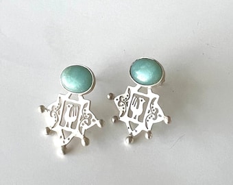 Orecchini A Bottone Donna In Argento 925 – Moda Tulipano Con Amazzonite – Gioielli Fatti A Mano, Ideali Per Festa
