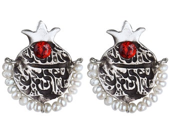 Pomegranate sterling silver Earrings | coin pomegranate stud | ethnic earrings | gift for her | unique gift | Persian coin earrings | boho