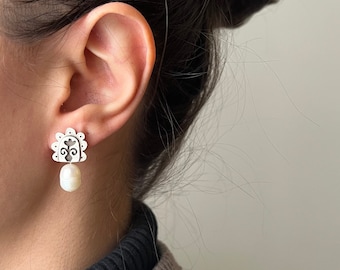 Flower pot sterling Silver Earrings | unique floral stud | 925 handmade Silver | gift for her | artisanal modern jewelry | birthday gift