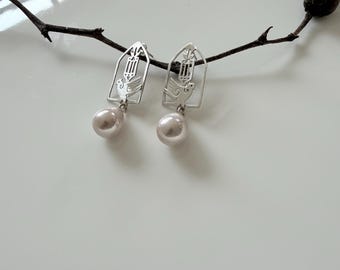 Sterling Silver Bird Cage shell Drop Earrings | modern Inspired Freedom Jewelry