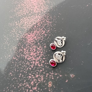 Flying Bird Ruby Earrings – 925 Silver Handmade Gift for Her | Unique handmade gift |Modern artistic stud | valentine&#39;s gift | gift for her