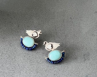 925 Sterling Silver handmade earrings | Love bird earrings | Artisan handmade | Lightweight stud | unique gift | valentine&#39;s gift | peace