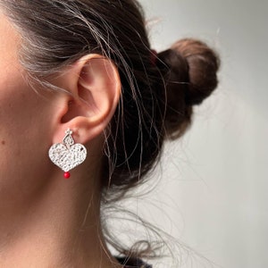 Heart earrings | tree of love  | 925 Sterling Silver jewelry | Valentine&#39;s gift | unique heart earrings | handmade stud | gift for her