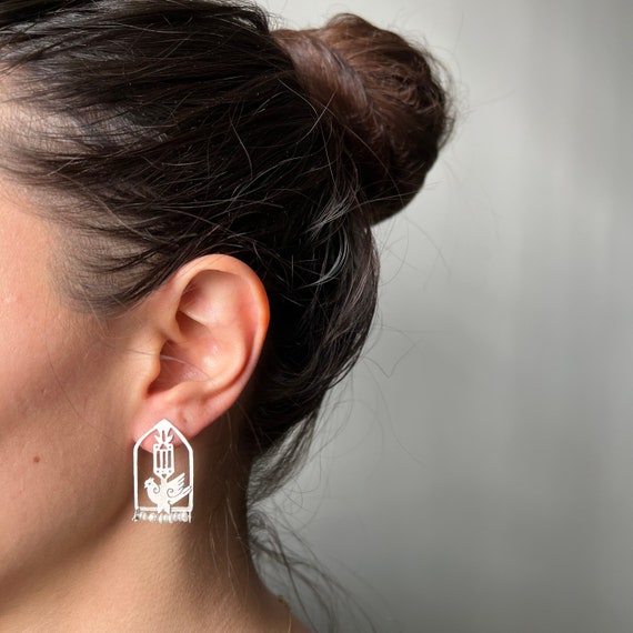 Sterling Silver Bird & Pearl Earrings: Freedom Jewelry