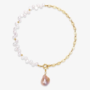 Half Chain & Half Fresh Water Pearl Necklace