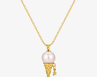 Collar con diseño de helado y perlas barrocas