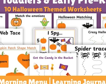 Halloween Preschool Activity Pack | Toddler Halloween Worksheets | Printable Learning Activities