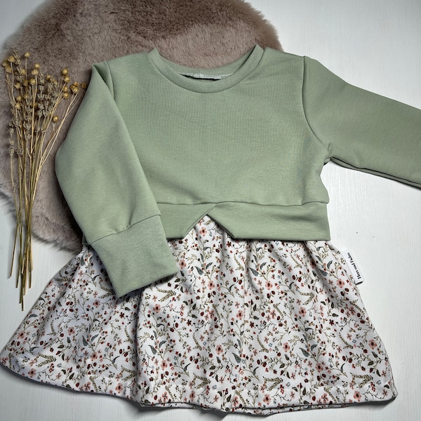 Girly Sweater, Earth Green, Sweater/Pullover mit Schößchen, Kleid, Tunika, Mädchen
