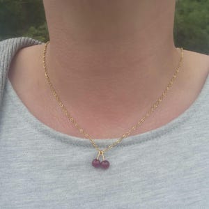 Cherry Resin Gold Beaded Charm Necklace, Cherry Pendant Necklace, Cherry Jewelry,  Gift For Her, Gift For Teen