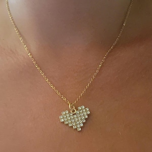 Gold Rhinestone Heart Pendant Necklace, Gold Charm Necklace, Heart Jewelry, Gift For Her, Christmas Gift, Wedding Gifts