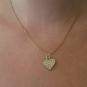 Gold Rhinestone Heart Pendant Necklace, Gold Charm Necklace, Heart Jewelry, Gift For Her, Christmas Gift, Wedding Gifts