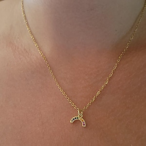 Dainty Gold Rhinestone Rainbow Necklace, Gold Charm Necklace, Tiny Rainbow Pride Jewelry, Gift For Her, Christmas Gift