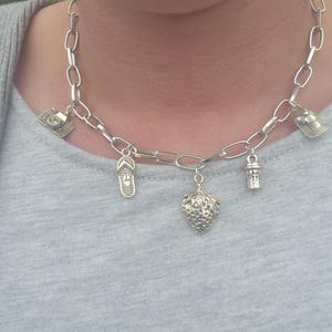 Summer Travelers Silver Charm Paperclip Necklace, Y2K Jewelry, Charm jewelry, Summer Necklace