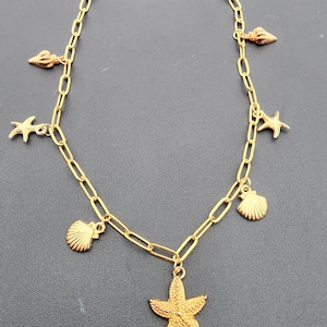Ocean And Soul Gold Charm Paperclip Necklace, Y2K Jewelry, Charm jewelry, Summer Necklace